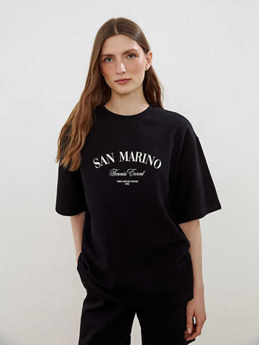 Bisiklet Yaka San Marino Bask?l? Kad?n Ti??rt