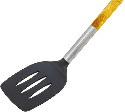 LR07-102 LARA Лопатка с прорезями нейлон, ручка деревянная (акация), стальной больстер  фото 5