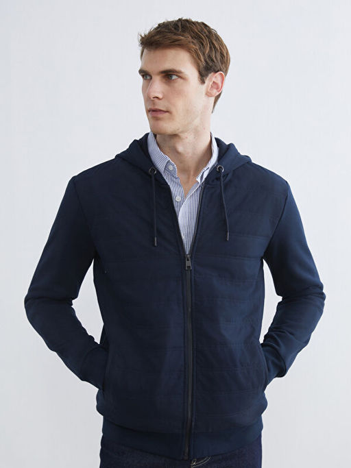 Kap??onlu Erkek Kal?n Fermuarl? Sweatshirt