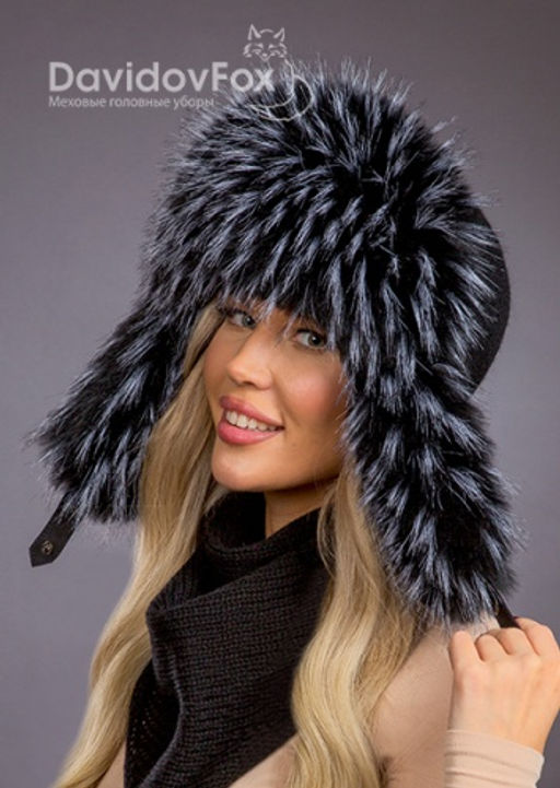 Шапка Ушанка трикотаж экомех енот блэк