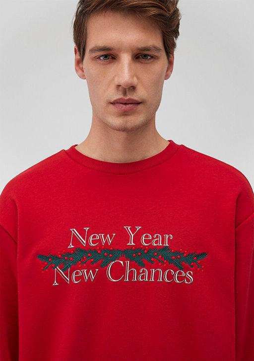 Y?lbas? Temal? K?rm?z? Sweatshirt - Mavi фото 5