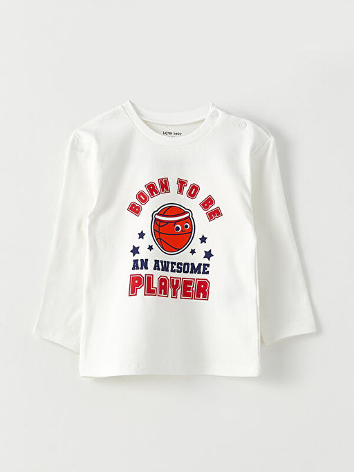 Bisiklet Yaka Uzun Kollu Bask?l? Pamuklu Erkek Bebek Ti??rt 2li - Waikiki фото 3