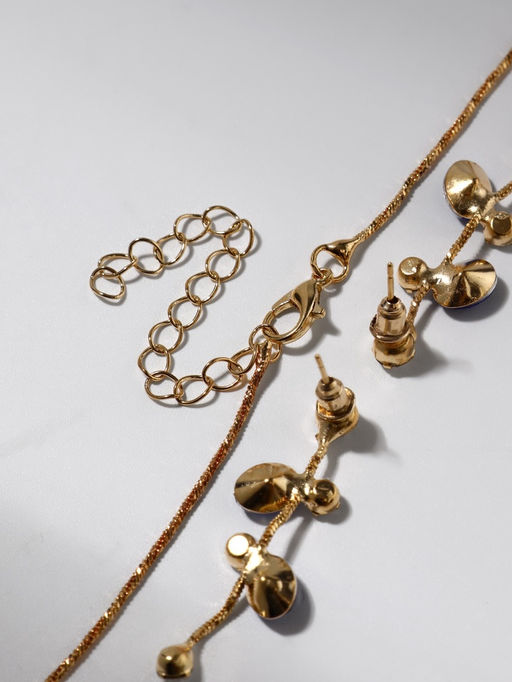 Набор 2 предмета: серьги, колье Изумление цветение, цвет сине-белый в золоте, 42 см