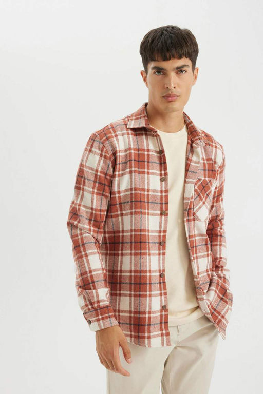 Рубашка стандартного кроя с воротником-поло и длинными рукавами - Defacto фото 3