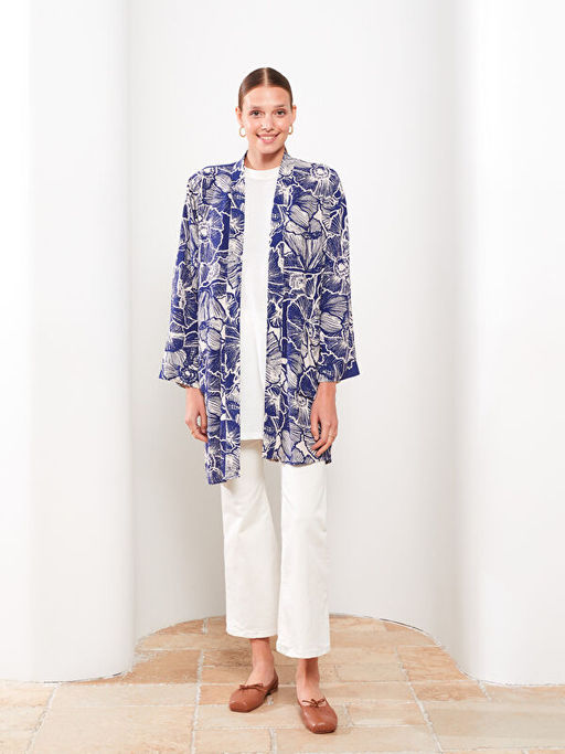 ?al Yaka Desenli Uzun Kollu Kad?n Kimono
