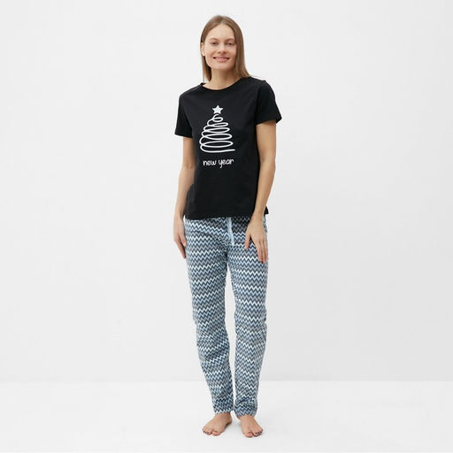 Футболка женская новогодняя «Ёлка», цвет чёрный, размер 46