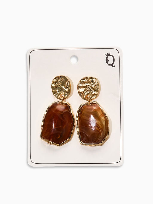 Серьги "Стиль камня", цвет коричневый в золоте