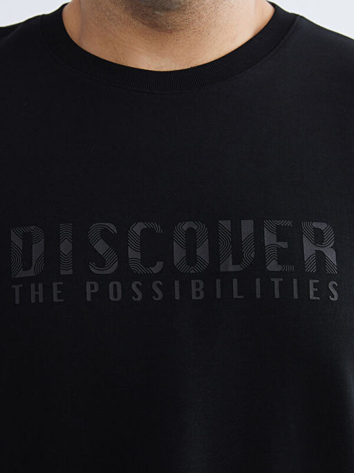 B?y?k Beden Bisiklet Yaka Bask?l? Erkek Sweatshirt