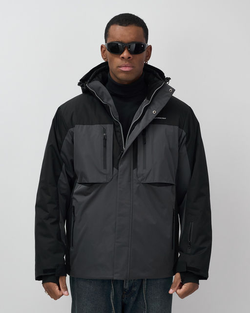 Горнолыжная куртка мужская зимняя темно-серого цвета 7616TC