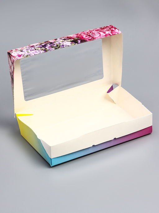 Цена за 5 шт. Коробка складная с окном «Цветы», 20×12×4 см