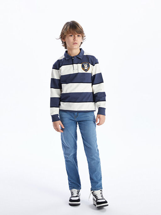 Rahat Kal?p Polo Yaka ?izgili Erkek ?ocuk Sweatshirt - Waikiki фото 2