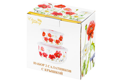 Набор 2 салатников - 13*13*6,5 см 560 мл+10,5*10,5*6 см 260 мл Маки с плас.крыш. NEW BONE CHINA - Elan gallery фото 17