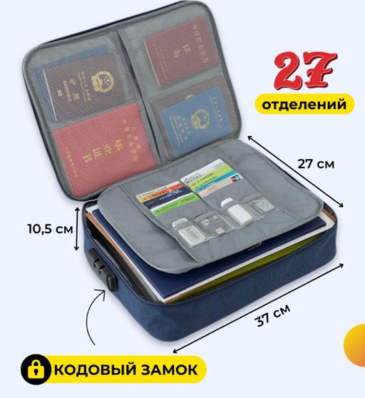 Сумка-органайзер Buro с кодовым замком 37×27×10,5 см синяя  фото 2