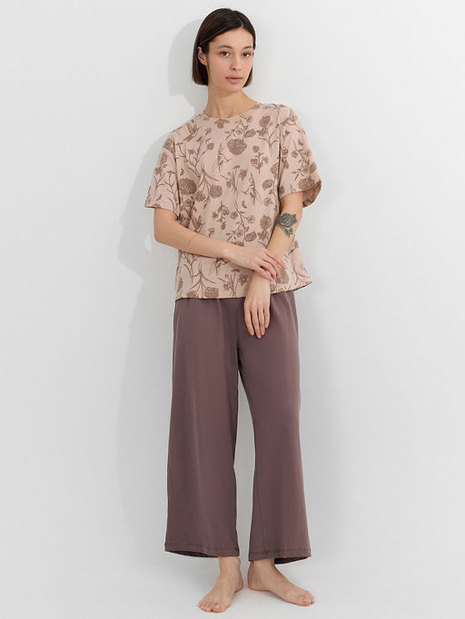 Комплект домашний женский коричневый с цветочным принтом - Mark formelle фото 5