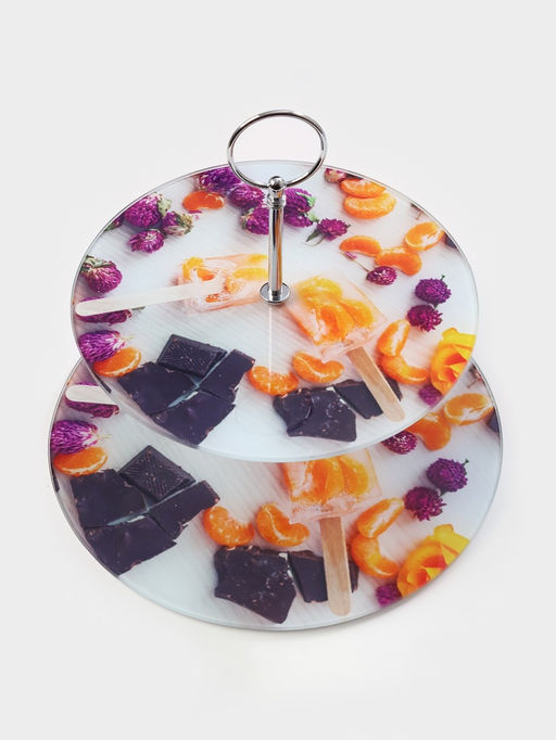 Фруктовница Доляна Фруктовый лёд, d=25/20 см, 2 яруса, стекло, разноцветная