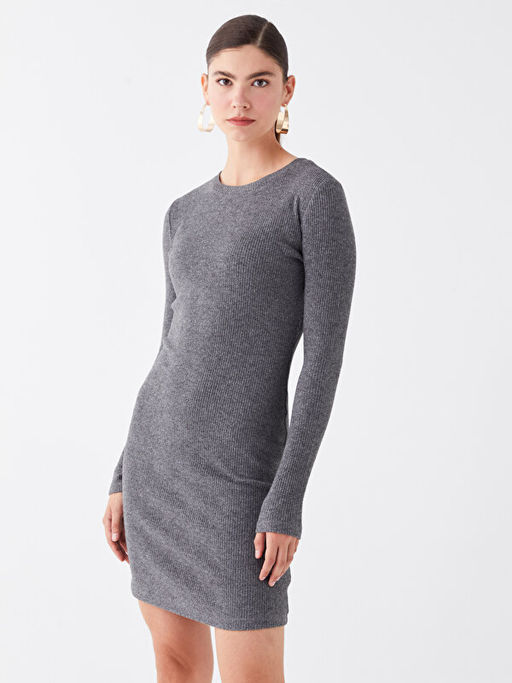 Bisiklet Yaka D?z Uzun Kollu Kad?n Triko Elbise