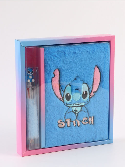 Блокнот пушистый и ручка многоцветная «Стич», голубой