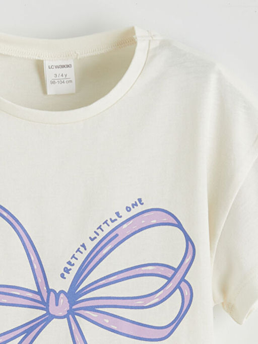 Bisiklet Yaka Bask?l? K?z ?ocuk Ti??rt