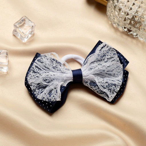 Цена за 6 шт. Бант для волос на резинке «Школьница», синий с кружевами, 5 см, синий