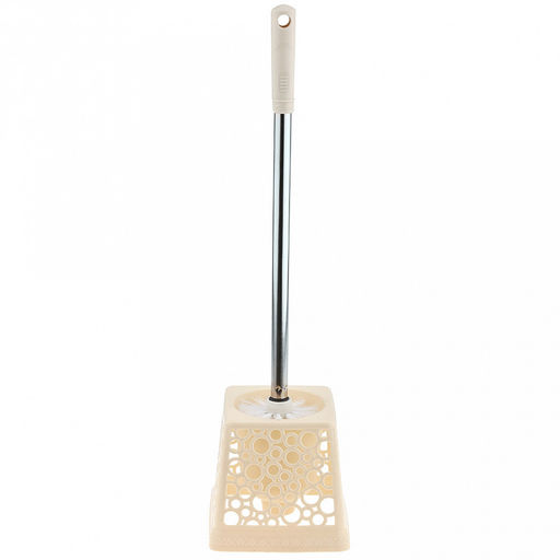 Ерш унитазный пластмассовый со съемной ручкой из нержавеющей стали "Пузыри" 44см, с подставкой 13х13см h12,3см, ванильный (Китай)