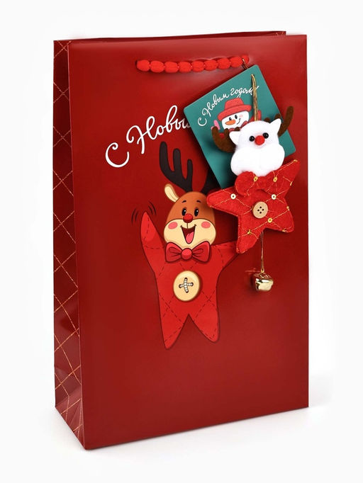 Пакет подарочный С Новым годом, с ёлочной игрушкой и шильдиком, Дед Мороз, 25.5?30?9 см