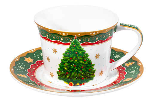 Чайн. пара 2 пр. 250 мл 12,5*9,5*7 см Новогодняя елка зеленый узор, NEW BONE CHINA - Elan gallery фото 7