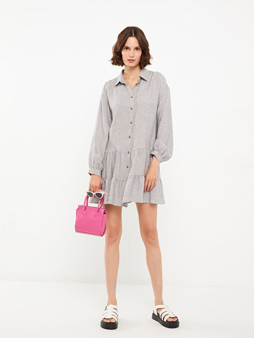 D?z Uzun Kollu Kad?n G?mlek Elbise