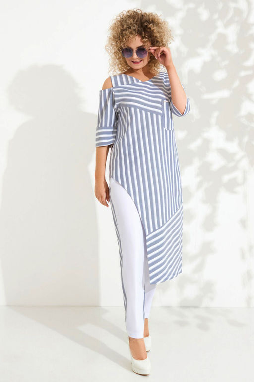 Костюм Euro Moda 338-1-Р голубой+белый