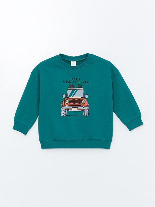 Bisiklet Yaka Uzun Kollu Bask?l? Erkek Bebek Sweatshirt