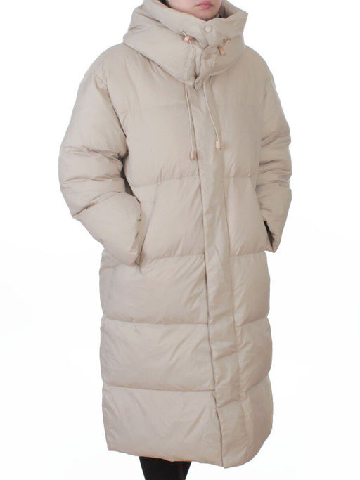 3063 BEIGE Пальто пуховое женское оверсайз (утиный пух)