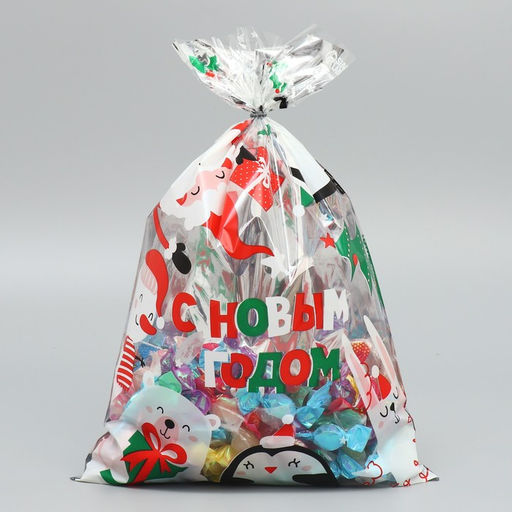 Цена за 20 шт. Пакет подарочный новогодний пластиковый Новогодняя суматоха, 20 х 30 см