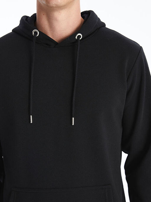 Uzun Kollu Bask?l? Erkek Kal?n Hoodie