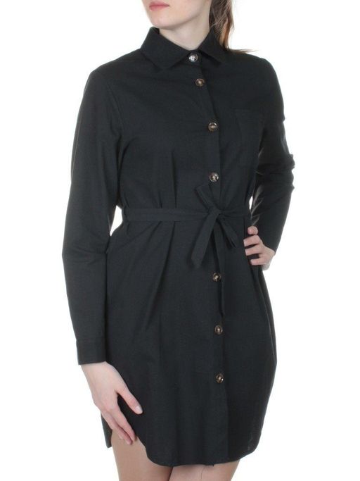 803 BLACK Платье хлопковое с воротником Fashion