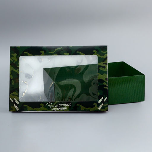 Цена за 5 шт. Коробка складная, крышка-дно, 23 Февраля, 30?20?9 см с окном