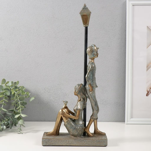 Фигурка полистоун Парочка в наушниках - встреча, бронза с патиной, 17.5?6?37 см