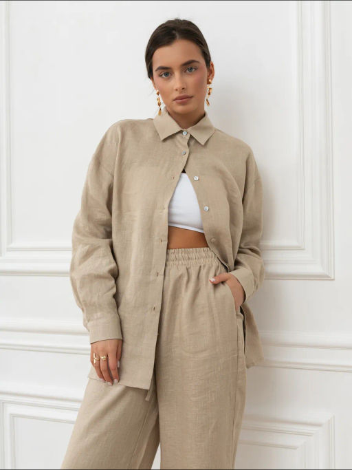 Рубашка женская Лён Белый - Modamica фото 16