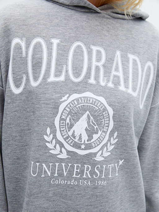 Kap??onlu Bask?l? Oversize Kad?n Sweatshirt Tunik