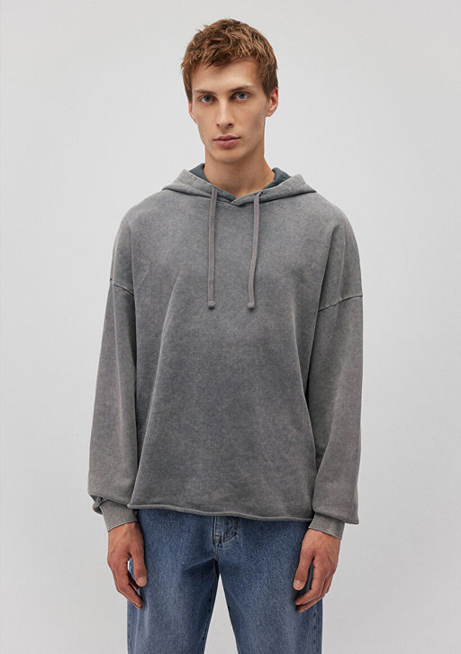 Kapusonlu Gri Sweatshirt - Mavi фото 3