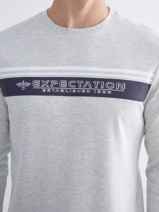 Bisiklet Yaka Bask?l? Erkek Sweatshirt