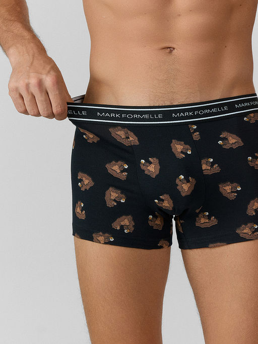 Цена за 2 штуки! Трусы боксеры мужские черные с рисунком в виде медведей - Mark formelle фото 3