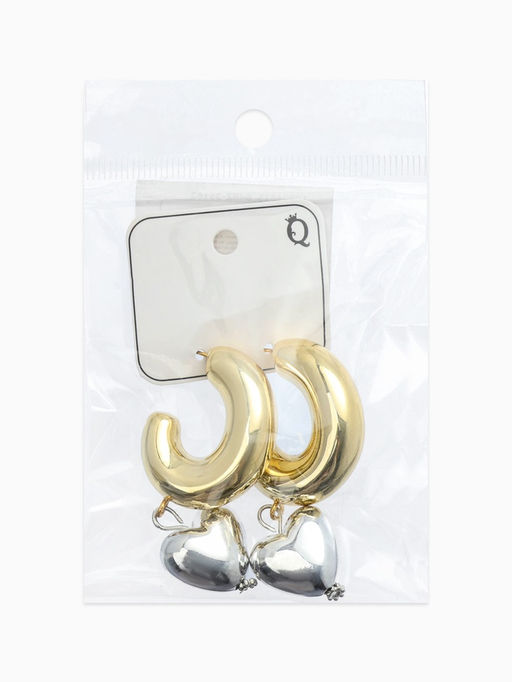 Серьги "Новый стиль", сердечки, цвет золото-серебристый d3см