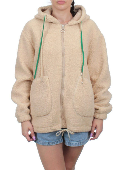 1003 BEIGE Куртка плюшевая демисезонная (65% хлопок, 35% полиэстер) оверсайз 44-54