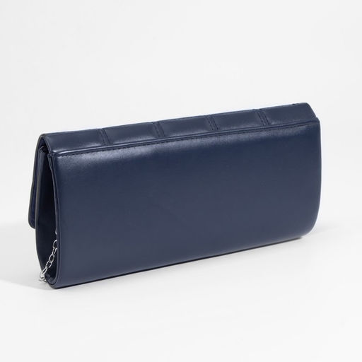 Сумка-клатч женская на магните, с серебристой цепочкой, однотонная, со стёжкой, синяя