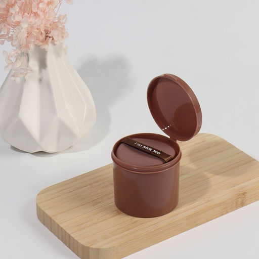 Спонжи для макияжа MILK TEA, набор - 7 шт., d=5.5 см, с держателем, в футляре, коричневые