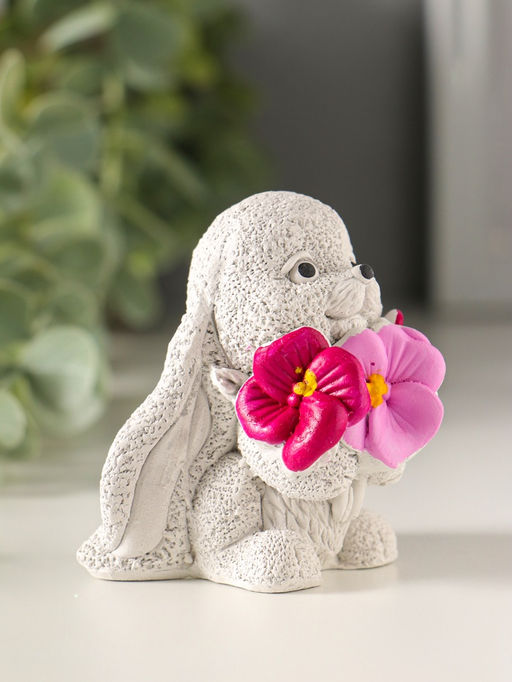Фигурка гипс Кролик с анютиными глазками, 6?6?4, цветной