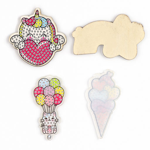 Алмазная мозаика 4в1 для детей. Создание стикеров, магнитов, брелоков и картины «Сказочные Единорожки», набор для творчества