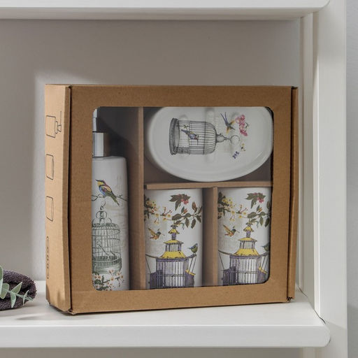 Аксессуары для ванной «Клетка», 4 предмета, дозатор 300 мл, мыльница, 2 стакана, белые