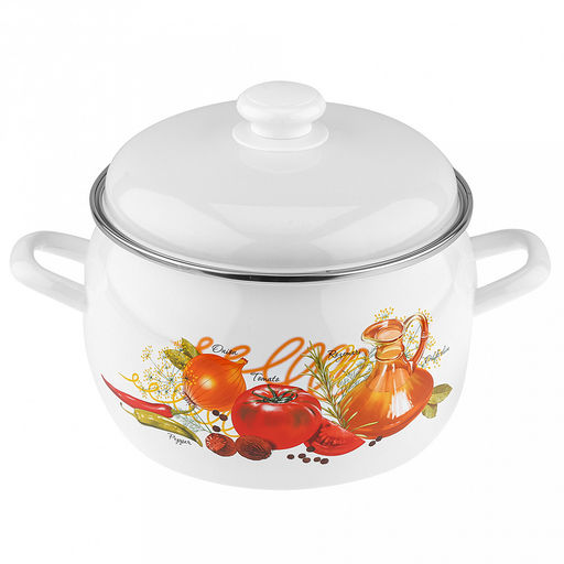 Итальянская кухня Кастрюля эмалированная 5,0л, форма полусфера, металлическая крышка, нержавеющий ободок (Россия)
