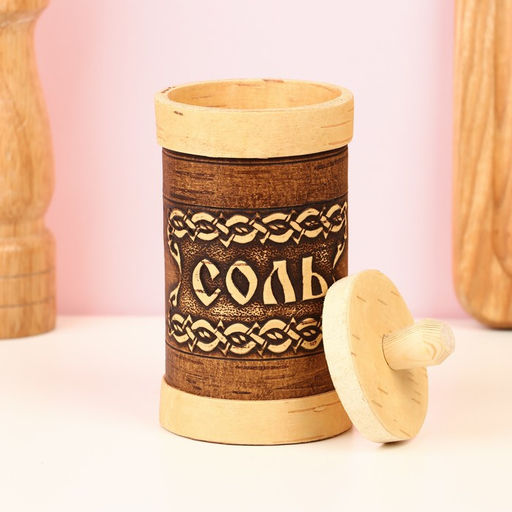 Туес для специй «Соль», 6×6×12 см, береста