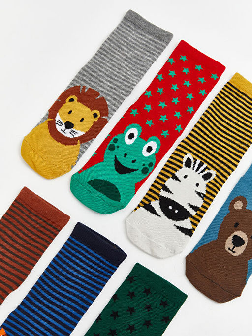 Hayvan Fig?rl? Erkek ?ocuk Soket ?orap 7li